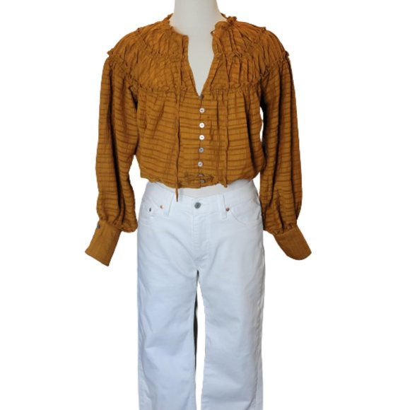 Free People Hailey Crop L/S Midriff Blouse Carmel Size S NWT - Picture 3 of 12